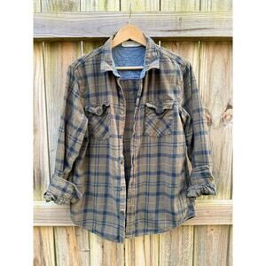 Wituli Olive + Navy Faded Flannel Shirt